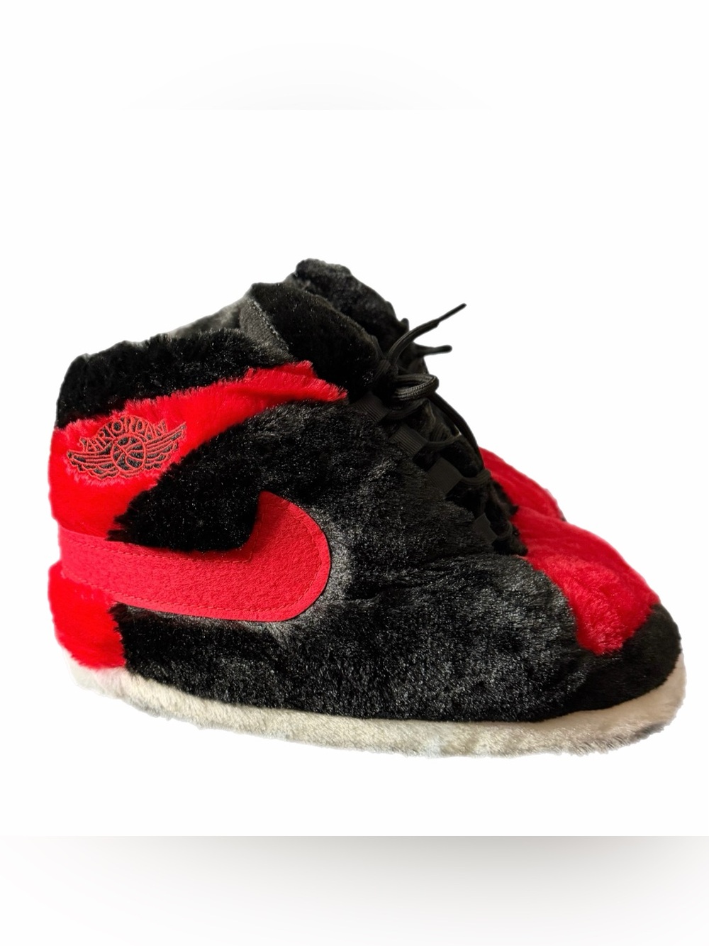 Plush Sneaker Slipper unisex Black and Red Fuzzy Slip-On Sneakers